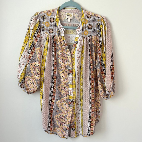 Fig and Flower Boho 3/4 Sleeve Blouse Size Large - Picture 1 of 3